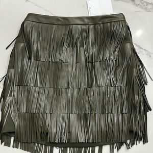 Olive green leather fringe skirt
